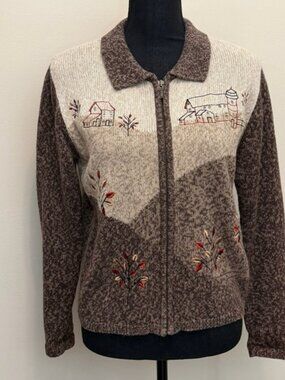 Christopher & Banks Women’s S? Farm Embroidered Knit Sweater Cottagecore Grandma